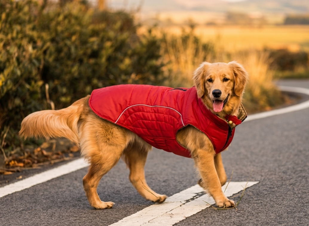 Dog wearing HEXARA jacket